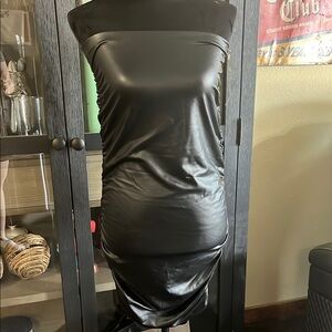 Pleather Strapless Dress